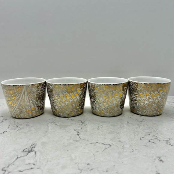 Juliska Firenze Medici Real Gold Platinum Marbleized Set Of 4 Cups Portugal - Picture 2 of 11